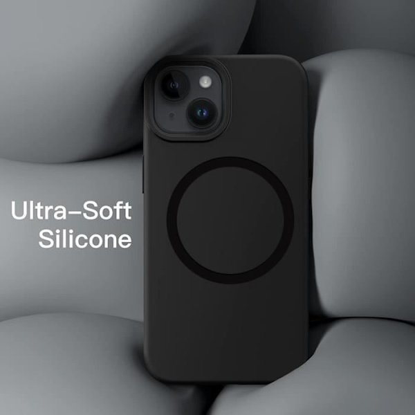 Cover til iPhone 15 Plus, stødsikker anti-ridsebeskyttelse med sort metalring