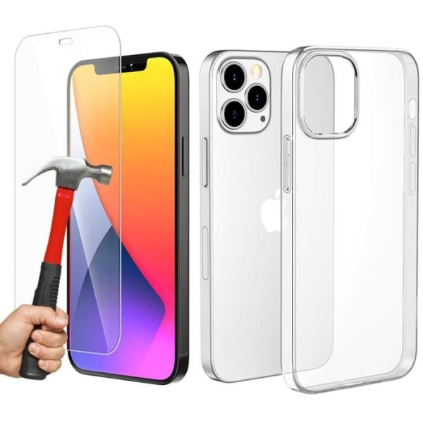 Cover til iPhone 12 Pro Max Transparent + 2 × hærdet glas skærmbeskytter, blødt silikone klart TPU cover