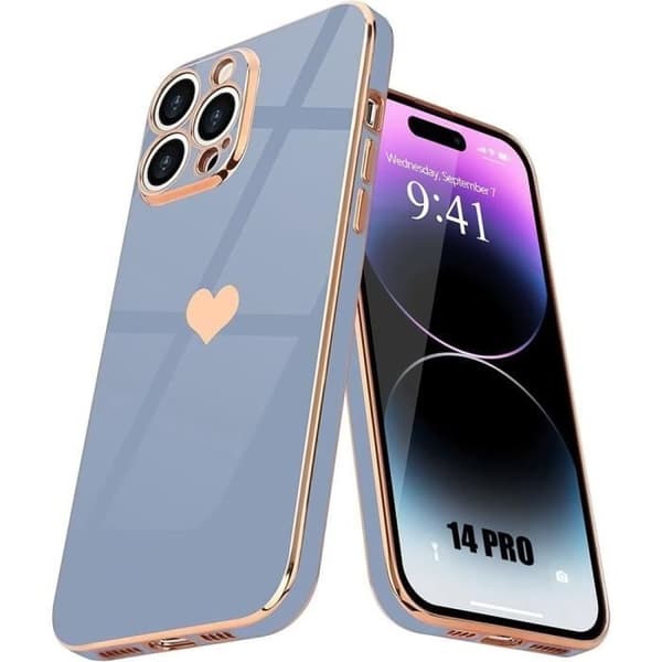 Coque - E.F.CONNECTION - för iPhone 14 Pro - Stötsäker - Hjärtmotiv - Guldpläterad Blå