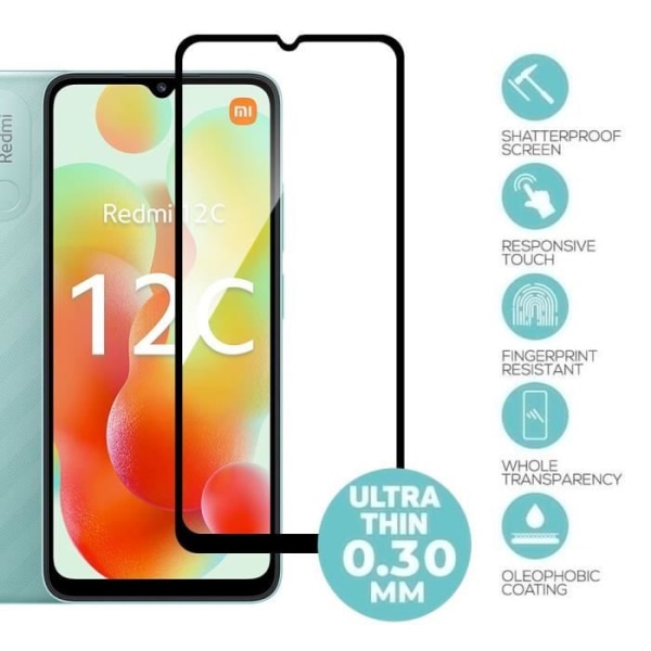 Fuldt hærdet glas til Xiaomi Redmi 12C - Redmi 11A - E.F. TILSLUTNING - Gennemsigtig - Hærdet glas Transparent med svart kant