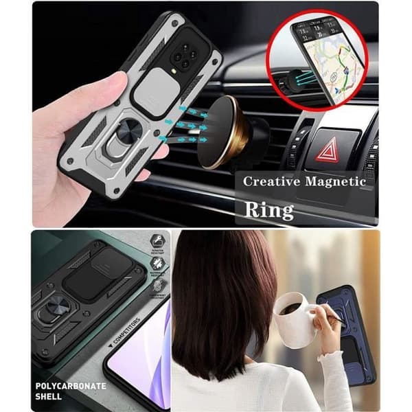 Coque och Tempererade Glas - E.F.CONNECTION - För Xiaomi Redmi Note 9 - Silverfärgad - Militärskydd - Hård Bumper Silver