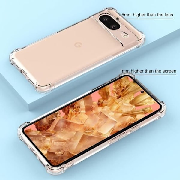 Fodral till Google Pixel 8 - Transparent stötsäkert silikonskydd + 2 härdade glasögon