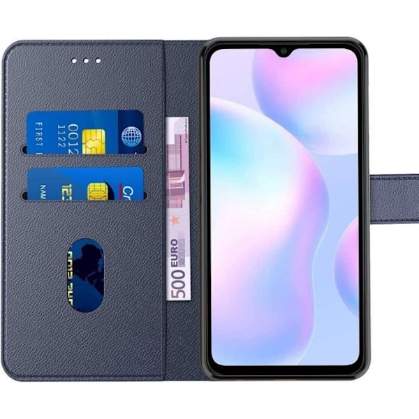 Beskyttelsesetui til Xiaomi Redmi A1/A2 - E.F.CONNECTION - Læderlook - Magnetlukning - Marineblå - Tempereret glas marinblå