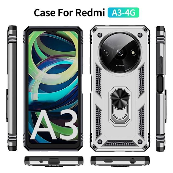 Skydd för Xiaomi Redmi A3, Stötsäker med Hårt Bakre Ringförstärkning - Silver Silver