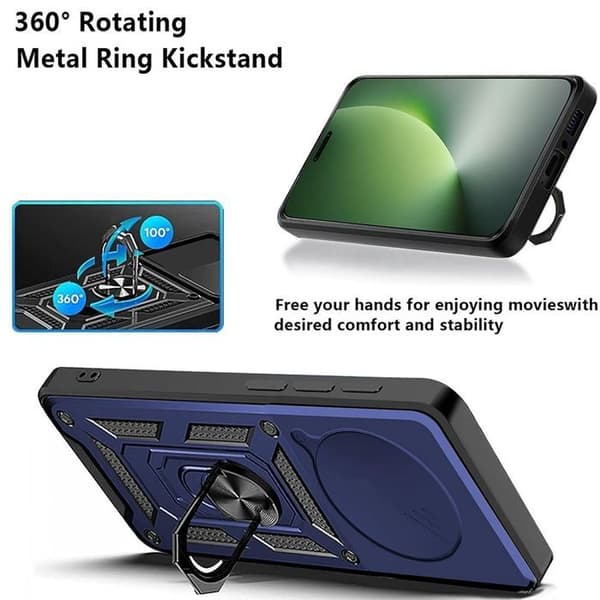 Skyddsfodral för Honor Magic 8 Pro, Slitstark med Ring och Skjutbart Kameraskydd - Mörkblå marinblå