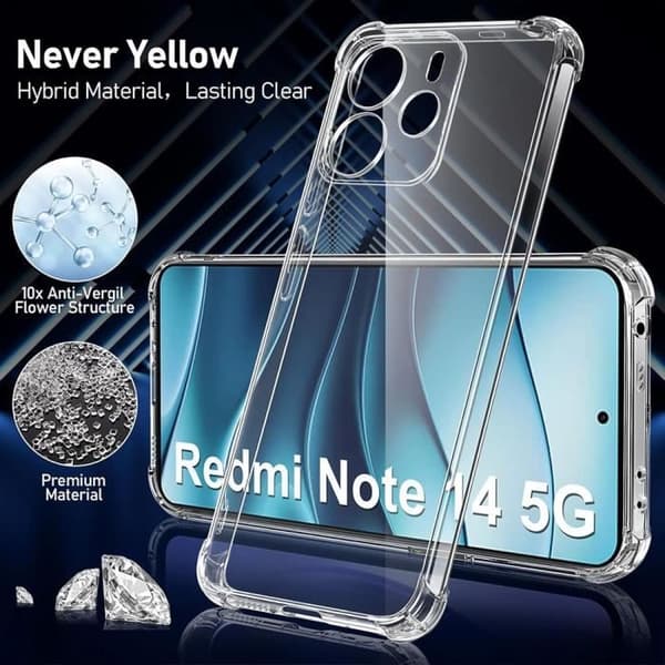 Fodral för Xiaomi Redmi Note 14 5G (ej för 4G) TPU Stötsäker Transparent + 2 härdat glas skyddsglas
