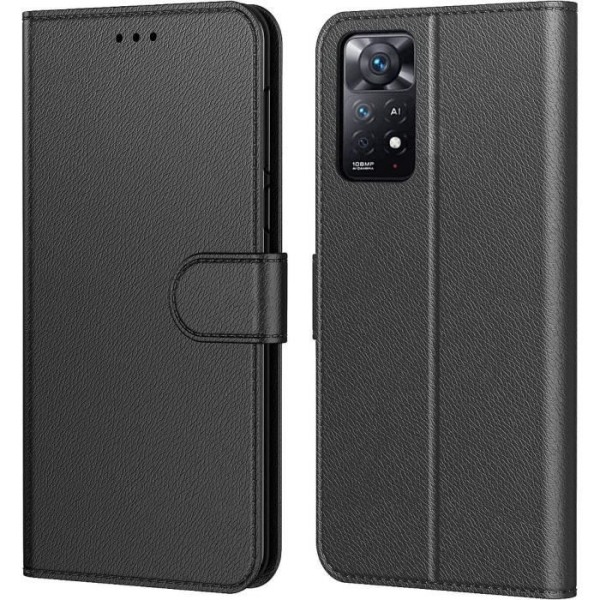 Etui til Redmi Note 11 Pro Black 360 Degree Protection Lædereffekt tegnebog Svart