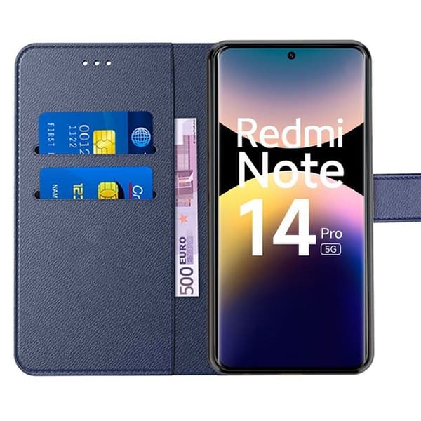 Coque - E.F.CONNECTION - För Xiaomi Redmi Note 14 Pro 5G - Marinblå PU-läder - Rep防 - Justerbart stativ marinblå