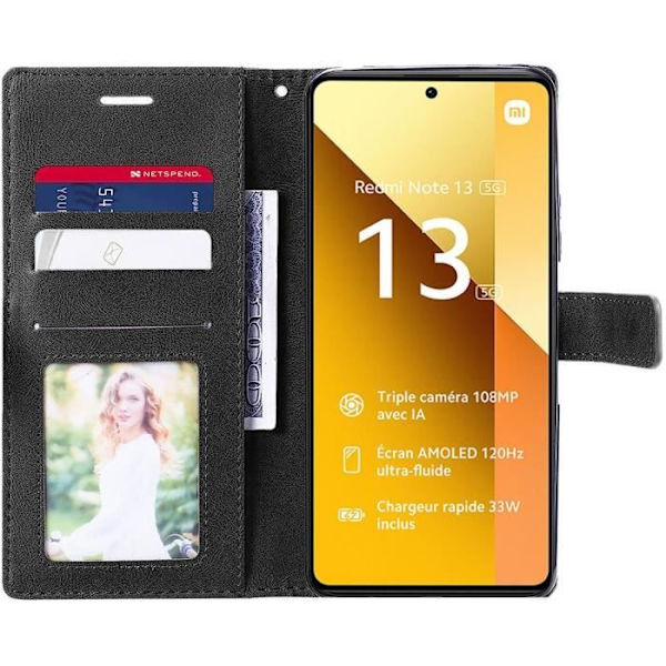 Skydd för Xiaomi Redmi Note 13 5G - E.F.Connection - Mörkblå - Stötabsorberande - Konstläder - Kortfack marinblå