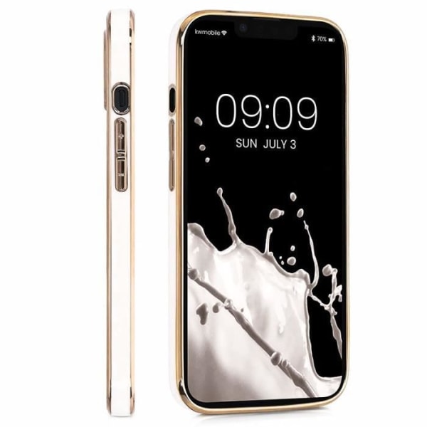 Etui til iPhone 12 Pro Max (6,7") hvid pakke 2 hærdede briller Luksus Anti-ridse Mode Blød Elegant guldkant Vit