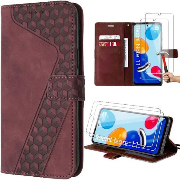 Fodral för Xiaomi Redmi Note 11-11S - Röd - PU-läder - Kortfickor - Stöd - Flexibel Röd