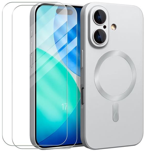 Skyddskal - E.F.Connection - för iPhone 17 - TPU med silverfärgad magnetring - 2 skärmar Silver