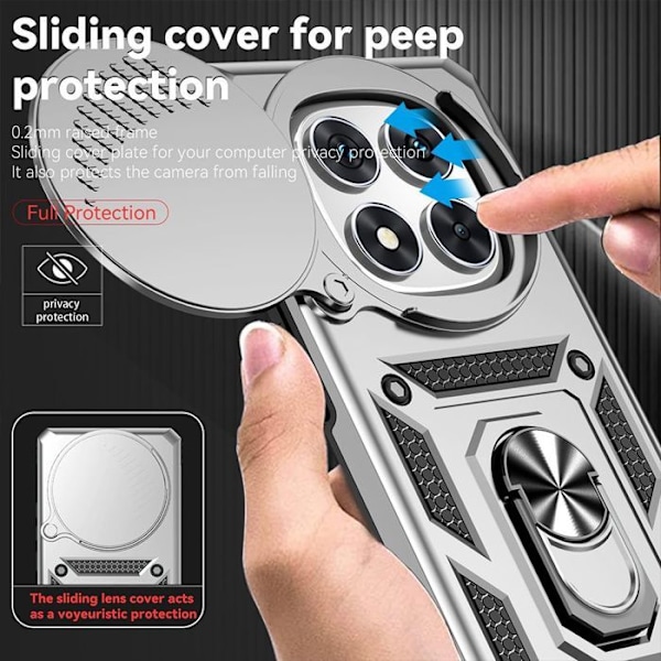 Coque för Xiaomi Redmi Note 14 Pro 4G (ej för 5G) Hård Antichock med Ring Stöd och Skydd för Objektiv - Silver Silver