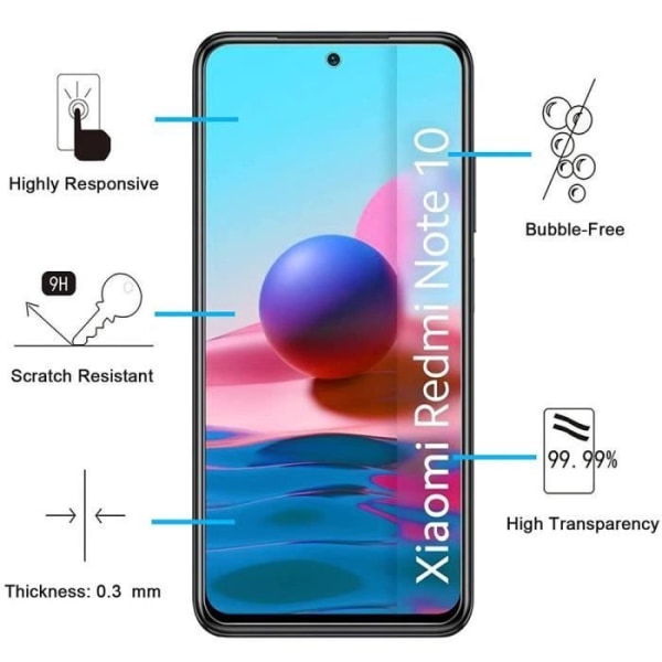 Lot- 4 Tempereret Glas Beskyttelse til Redmi Note 10 4G Skærmbeskyttelsesfilm Høj Modstandskraft Transparent