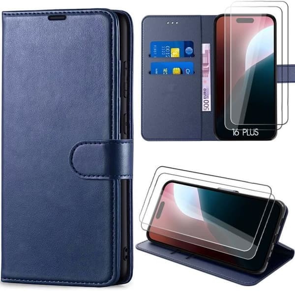 "Skal - E.F.CONNECTION - för iPhone 16 Plus - PU-läder - Magnetisk - Mörkblå" marinblå