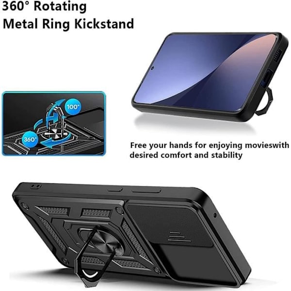 Fodral till Xiaomi 12 Pro Svart styv stötsäker skyddskameraringhållare Svart