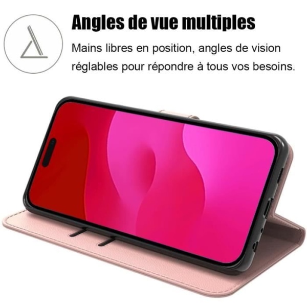 Fodral för iPhone 15 Pro, Anti-Scratch Card-hållare Mjukt syntetiskt läder - Rosa