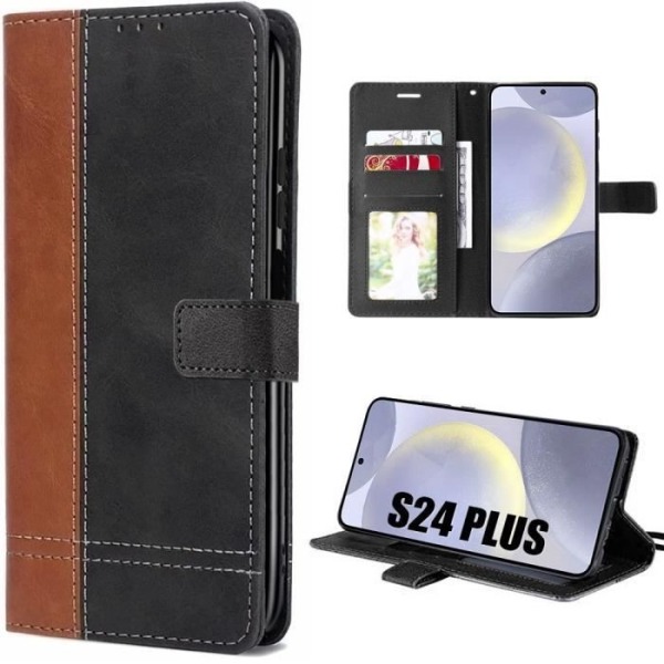 Etui til Samsung Galaxy S24 Plus (S24+) - Foldbar Anti-ridsebeskyttelse Lædereffekt Brun-Sort