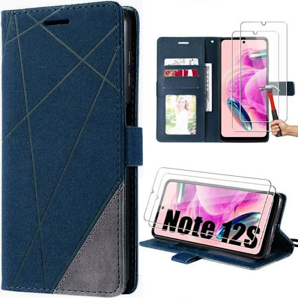 Coque - Xiaomi - Redmi Note 12S - PU Læder Marineblå - Stødabsorberende - Justerbar Støtte marinblå