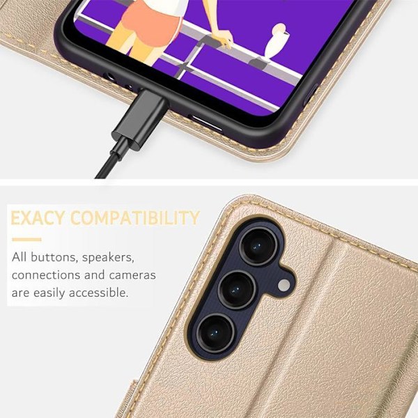 Coque + 2 Tårede Glas til Xiaomi 15 Pro, Stød- og Ridsefrit Beskyttelse i Syntetisk Læder - Gylden gyllene
