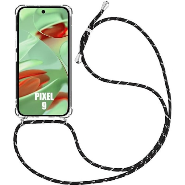 Fodral till Google Pixel 9 - Skyddsförstärkt TPU Stötsäker Transparent med svart sladd