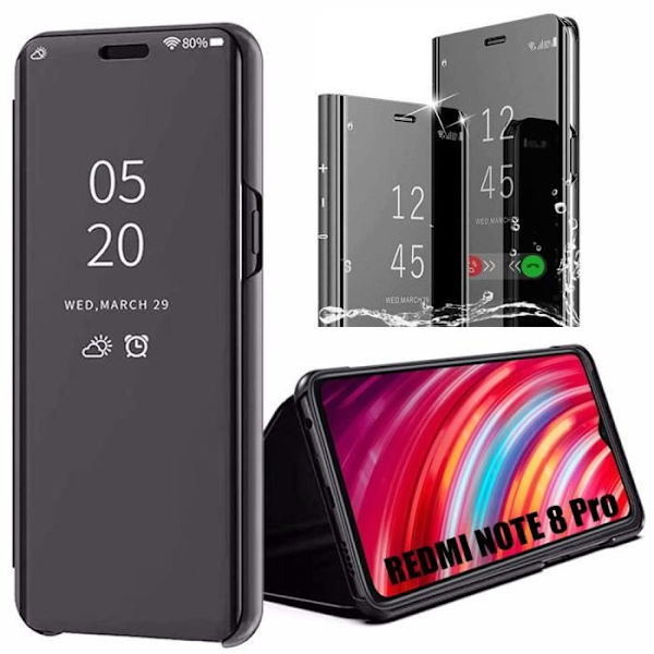 Skyddsfodral för Redmi Note 8Pro - E.F.CONNECTION - Svart - Spegeleffekt - Genomskinligt fönster svart
