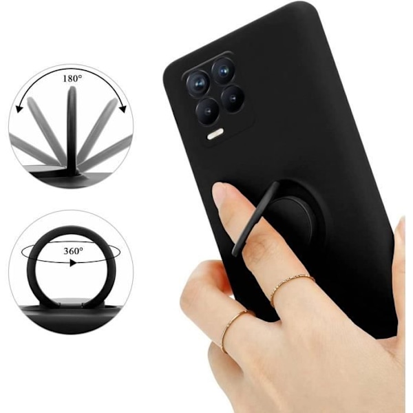 Mjukt svart silikonskyddsfodral med ringhållare för Realme C21Y - E.F.CONNECTION Svart