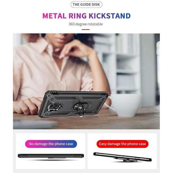 Fodral för Redmi Note 9S (6,67") Metallfästering Silikonkant Metallplatta Baksida Elegant design Svart Svart