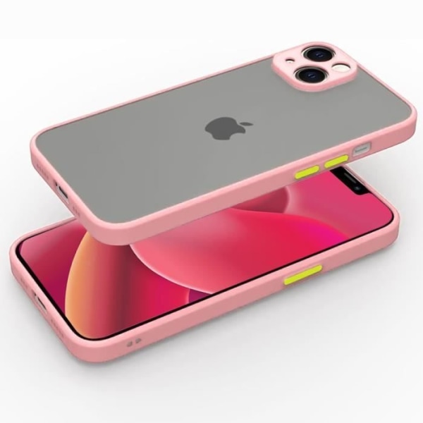 Fodral för iPhone 15, tunt styvt silikonskydd Stötsäkert rosa + 2 härdade glasögon