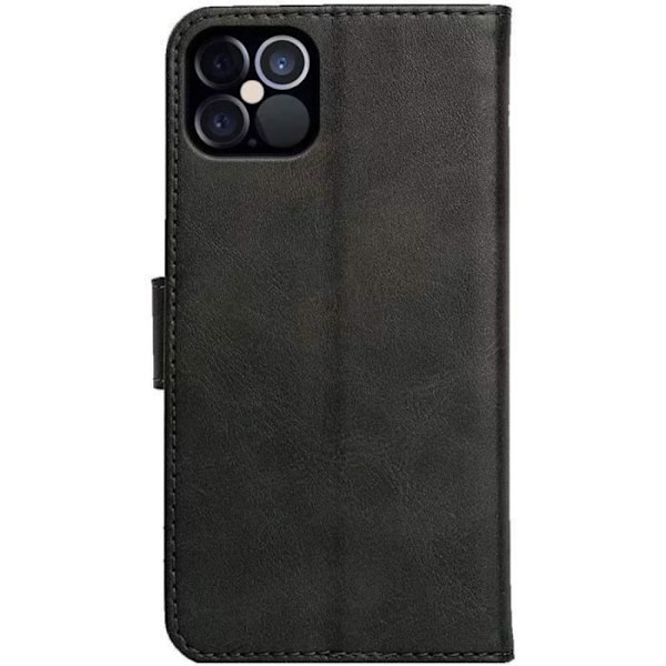 Coque Etui Rabat - E.F.CONNECTION - til iPhone 12 Mini - 360° Beskyttelse - Syntetisk Læder - Sort Svart