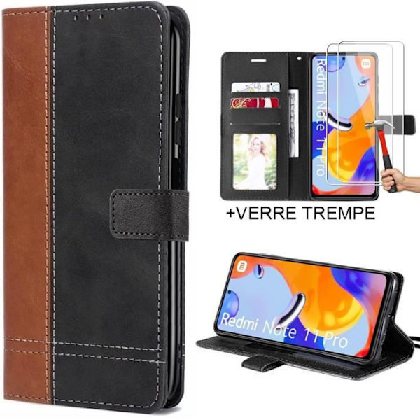 2 härdade glasögon + skydd för Redmi Note 11 Pro - Anti-Scratch Bicolor Brown Lädereffekt