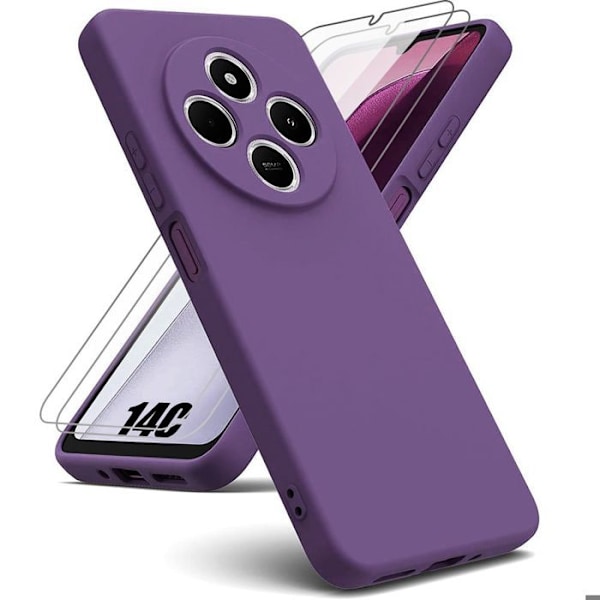 Coque för Xiaomi Redmi 14C, Silikon Mörkt Matt Effekt + 2 Härdat Glas - E.F.Connection® Mörklila