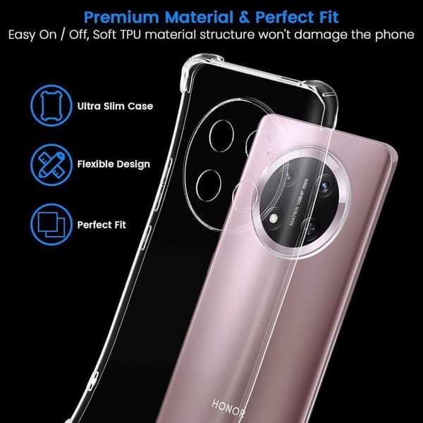Skal + 2 Doppade Glas för Honor Magic 7 Lite, Transparent Slim Silikon Stöttålig Förstärkt Transparent