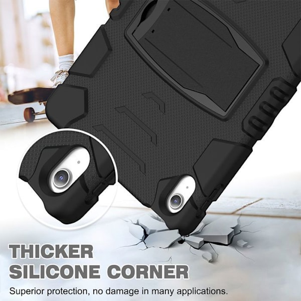 Coque för iPad - MÄRKE - A16 (11") - Stötabsorberande skydd 360° - Fällbart stativ - Svart Svart