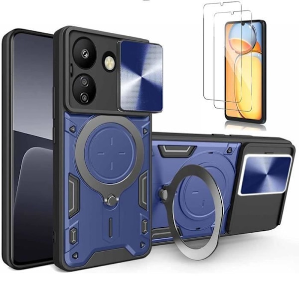 Fodral för Xiaomi Redmi 13C - MÄRKE - Modell - Stötskydd - Rotationsstöd - Härdat glas marinblå
