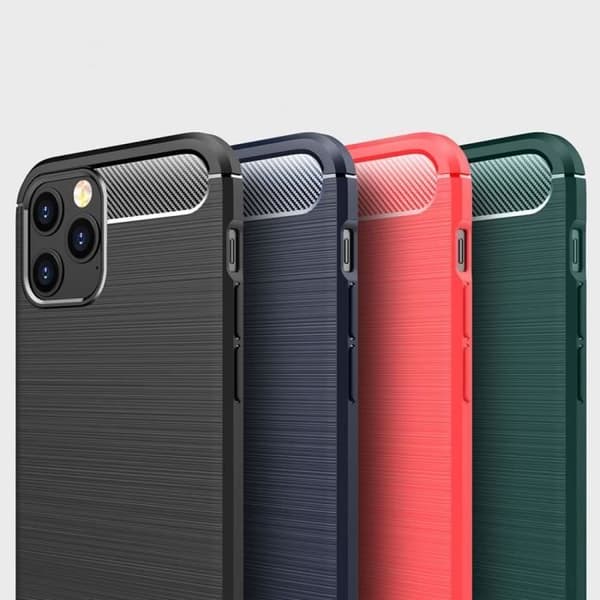 Stötsäkert silikonfodral i mjukt kolfibermönster till iPhone 12 Pro - Marinblå