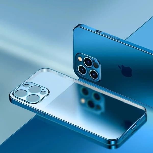 Siliconfodral - E.F.Connection - för iPhone 13 Pro Max - Ultrafin - Kromad kant - 2 Härdat glas Blå