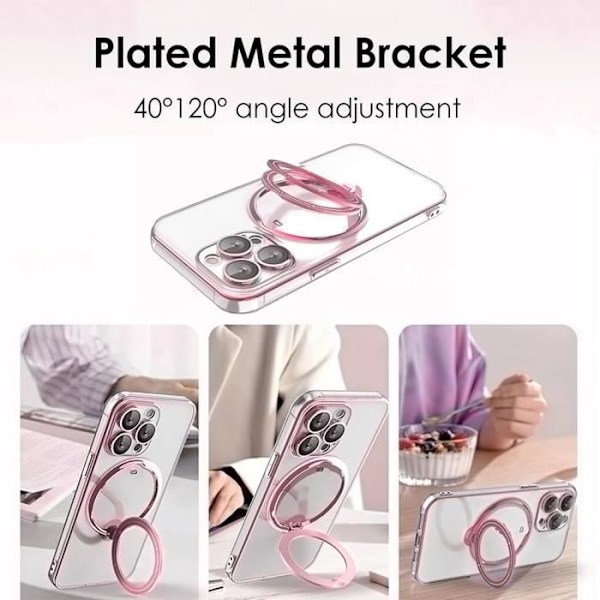 Transparent silikonfodral till iPhone 16 Pro Max med magnetiskt stöd - Stötsäkert skydd Rosa Rosa