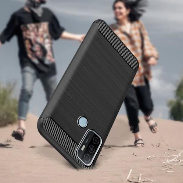 Taske til OPPO A53S Sort Silikone Anti Shock Steel Lines Design TPU Beskyttelse Sort Transparent