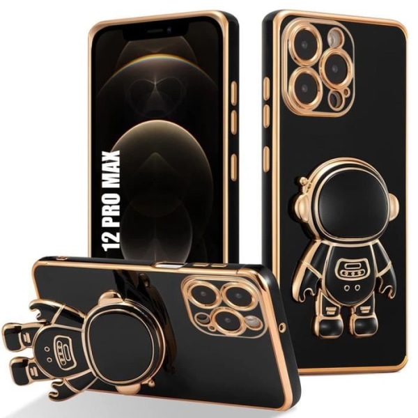 Cover til iPhone 12 Pro Max, slankt anti-ridse blød TPU med justerbart stativ Astronaut Design - Sort Svart