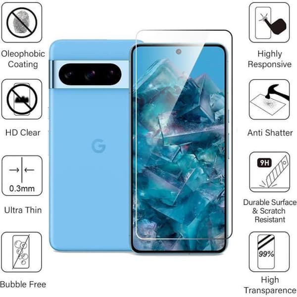 Skärmskydd - Google - Pixel 8 Pro - Härdat Glas - 2 Stycken - Stötbeständig 9H Transparent