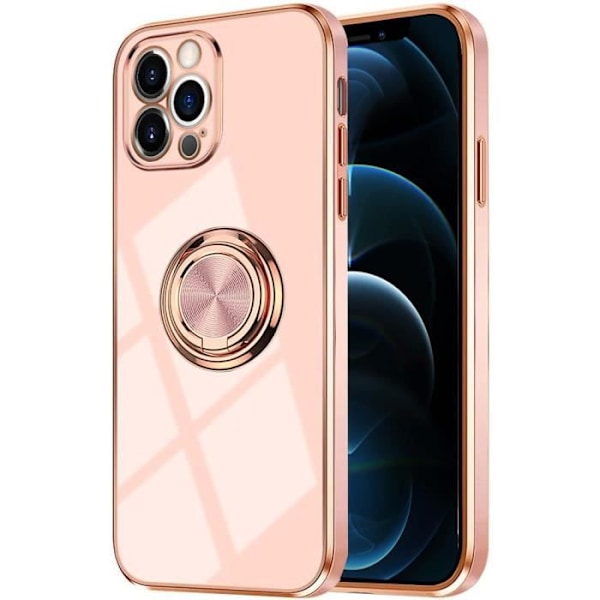 Ringfodral för iPhone 12 Pro Max (6,7") Rosa Elegant Soft Gold Edge Lyx Stötsäker Anti-Scratch Rosa