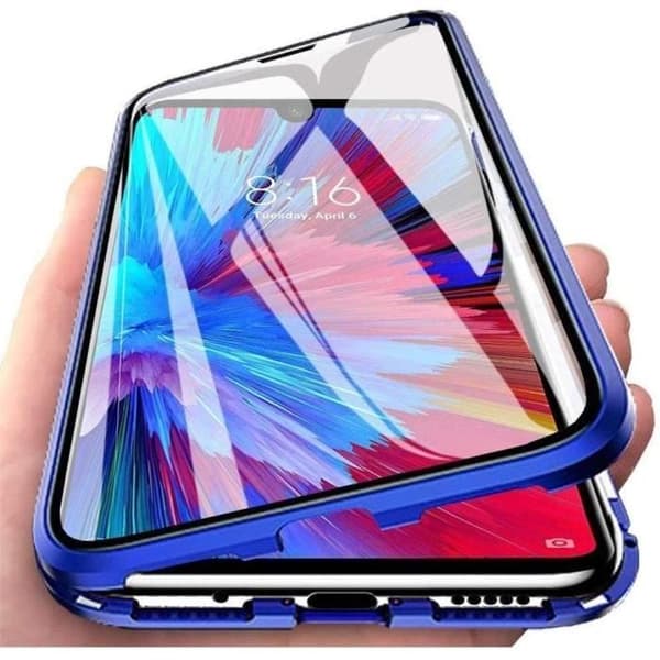 Skyddsskal - E.F.CONNECTION - För Redmi Note 9 - Härdat glas - Magnetisk - Stötabsorberande Blå