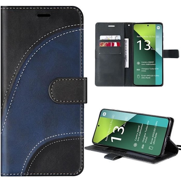 Fodral för Xiaomi Redmi Note 13 Pro 5G (inte för 4G), Anti-Scratch 360 graders skydd Tvåfärgat PU-läder Svart-Marinblå