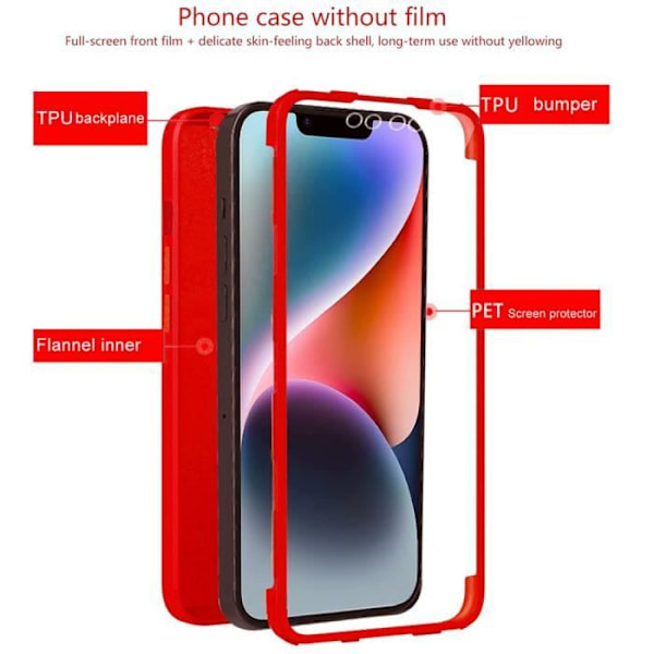 Fodral till iPhone 14 Fullt skydd Röd Stötsäker Anti-Scratch