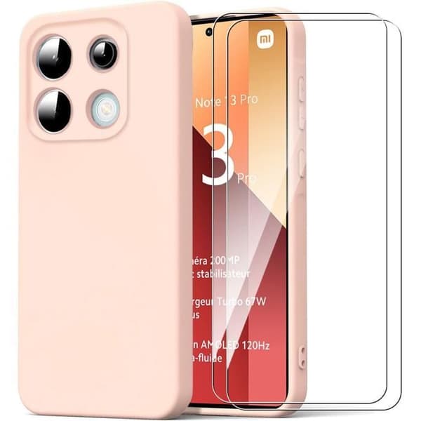 Coque - E.F.CONNECTION - För Xiaomi Redmi Note 13 Pro 4G - Silikon TPU - Stötskydd - 2 Härdade Glas Rosa
