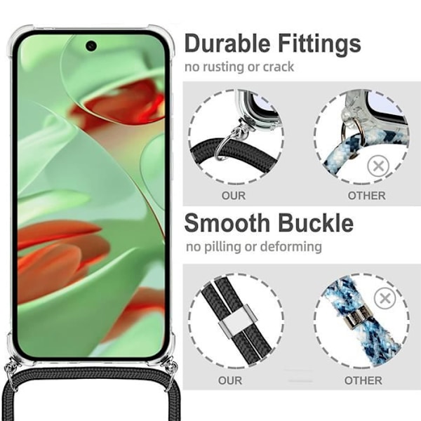 Axelremsfodral för Google Pixel 9, anti-skrapskydd förstärkta hörn + midnattsgrön axelrem