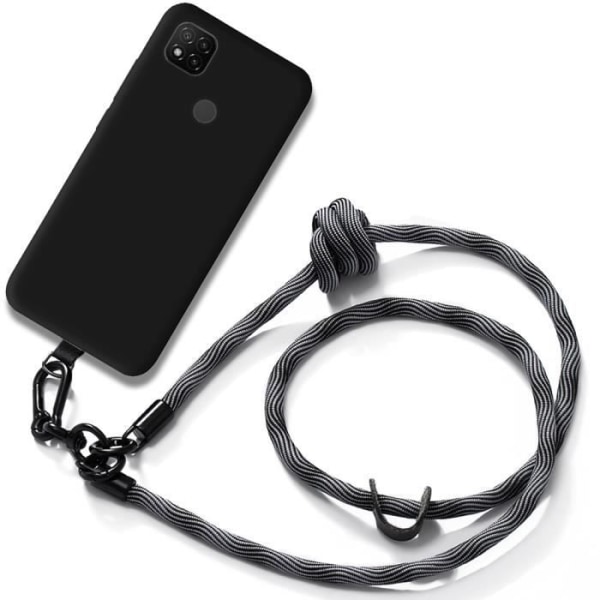 Lanyardfodral för Xiaomi Redmi 10A-9C Mjuk silikon Svart Anti-Scratch med grå halsband