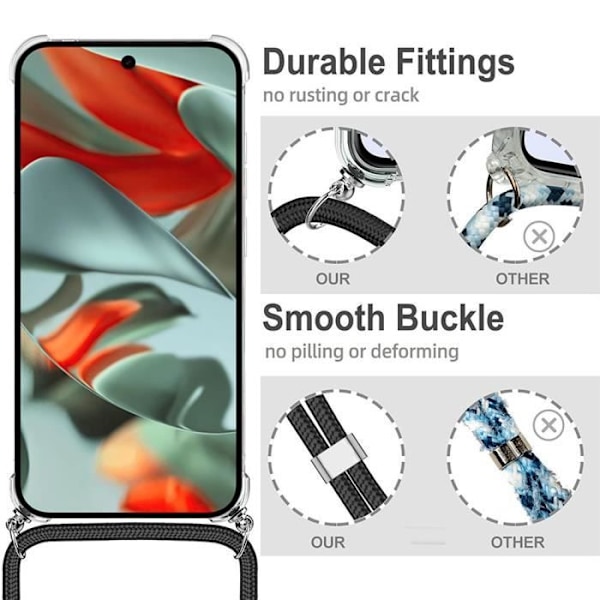 Fodral till Google Pixel 9 Pro, förstärkt stötsäkert skydd med sladd midnattsgrön