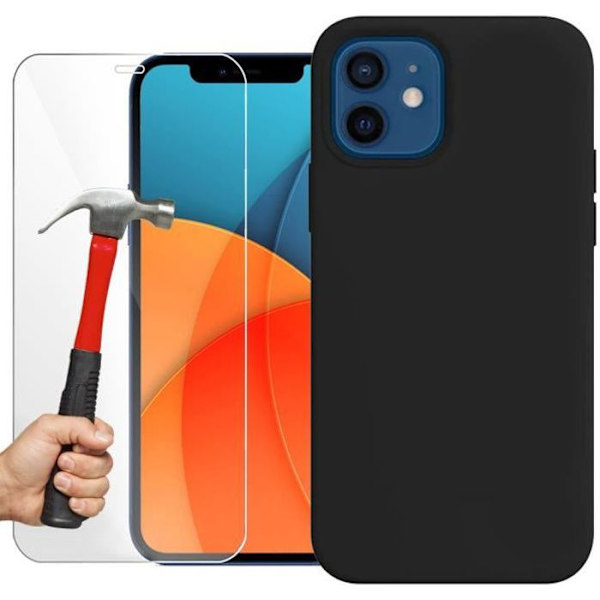 Cover til iPhone 13 Pro (6,1") sort silikone tynd og 2 hærdet glas skærmbeskytter E.F. Connection Svart